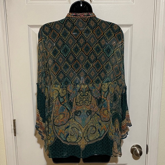 Soft Surroundings Embroidered/Beaded Emerald Shira Peasant Top- Petite Medium - Picture 5 of 12